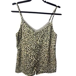 Cupcakes and Cashmere Satin Cami Top Animal Print Faux Button Front Size XXS